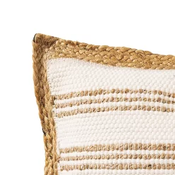 Coussin Chindi Rayé Deko & Co Blanc Et Jute L.50 X L.50 Cm