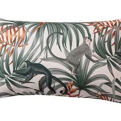 Coussin Imprimé Jungle Singe Deko & Co Blanc Et Vert L.50 X L.30 Cm