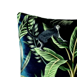Coussin Velours Imprimé Jungle Singe Deko & Co Noir Et Vert L.40 X L.40 Cm