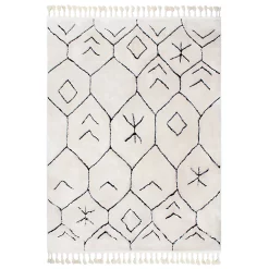 Castorama Tapis Berber Frange Motif Berbère 150 X 200 Cm Noir Et Blanc