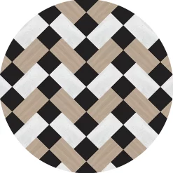 Castorama Tapis Vinyle Rond Motif Rectangles, Carrés Blancs, Noirs Et Naturels Et Bois ⌀99cm X Ep. 2mm